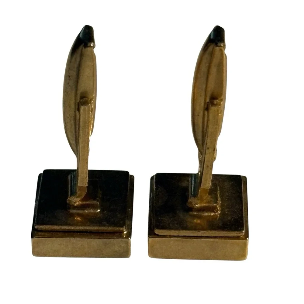 Vintage Cufflinks Roman Trojan Greek Soldier Gold Tone Black‎ Center Square